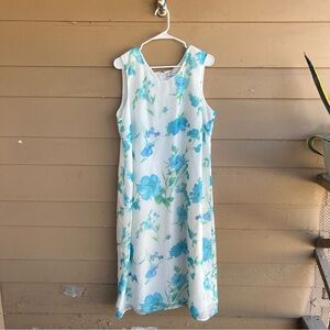 Vintage 90s Draper's & Damon's Pastel Green Blue Floral Sleeveless Maxi Size XL